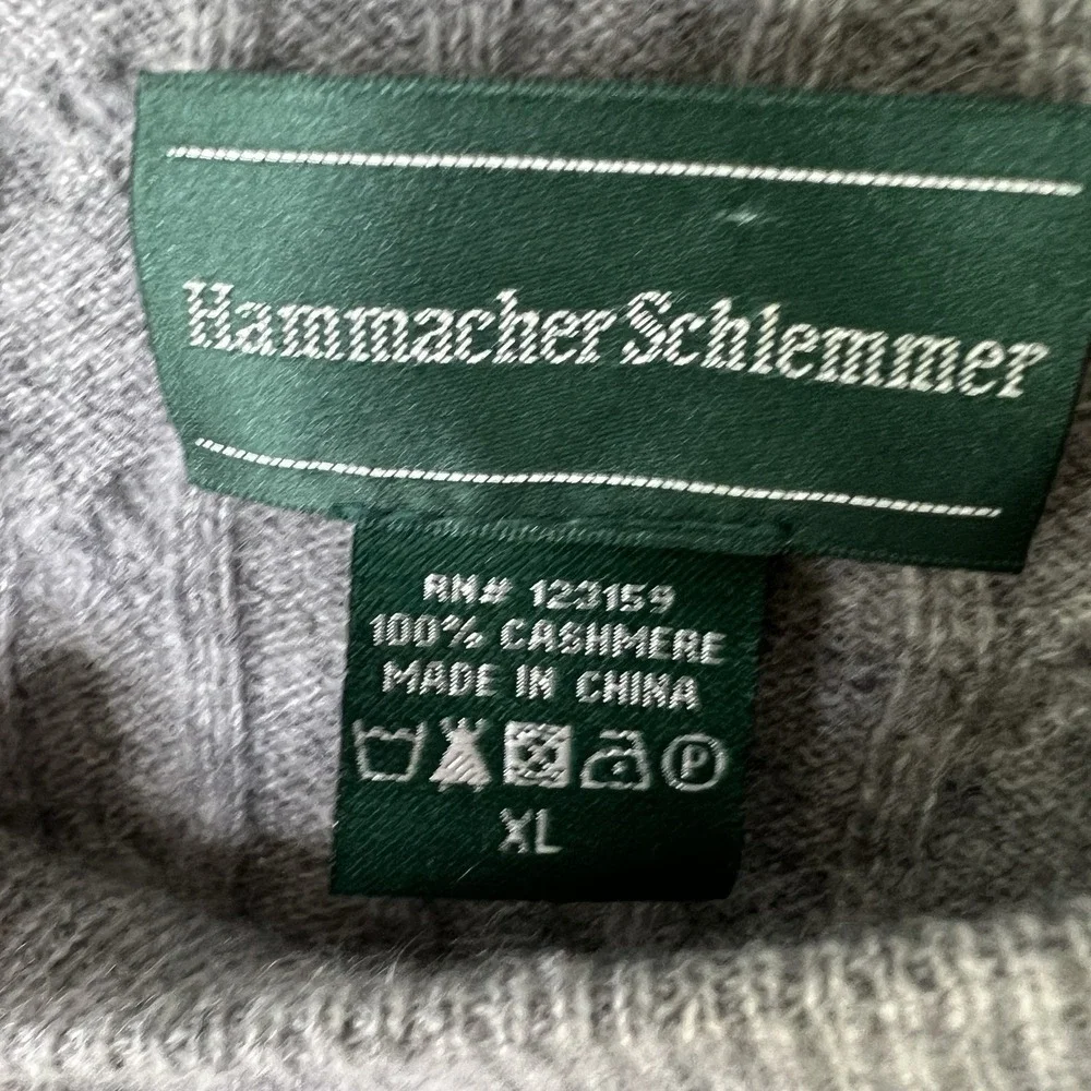 HAMMACHER SCHLEMMER Classic Old Money Preppy Gray Cable 100% Cashmere Sweater XL